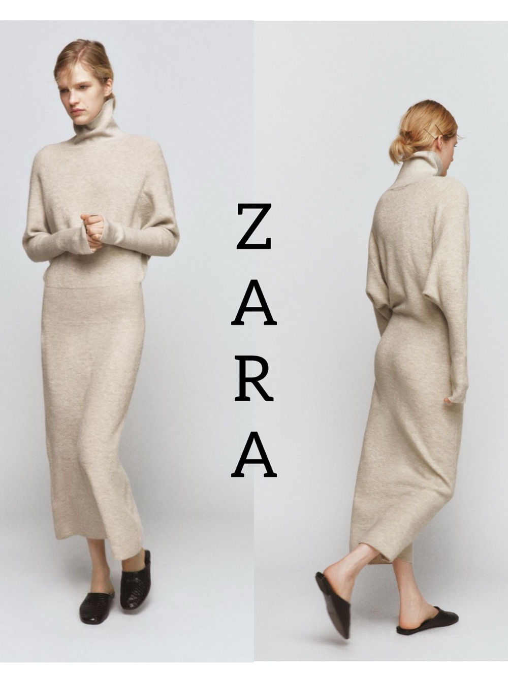 ZARA Cream Turtleneck Sweater Dress